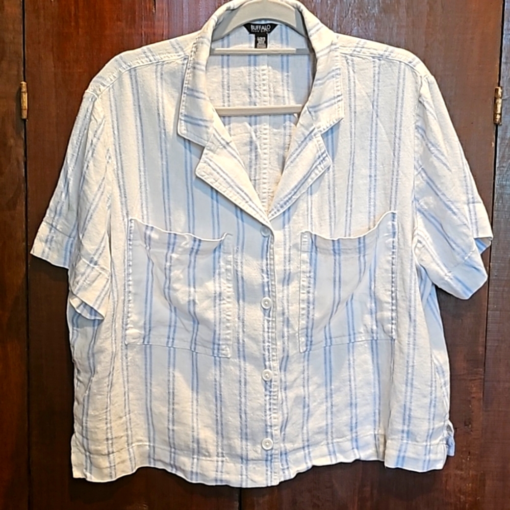 BUFFALO DAVID BITTON WOMENS SZ L SHORT SLEEVE UTILITY TOP
